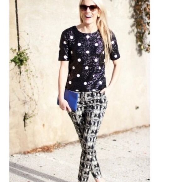 J. Crew Cotton Sequin Polka Dot Top Blouse Black White Size XS - Picture 2 of 11